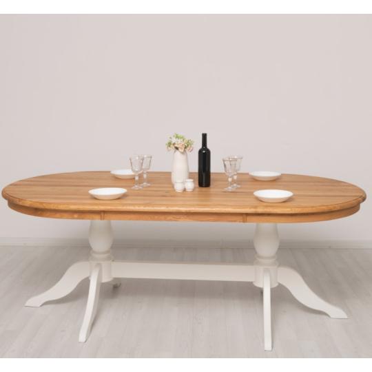 klasicky velky ovalny dlhy rozkladaci stol dub biely country mediteransky biely masivny dreveny jedalensky stol balaton chata.jpg